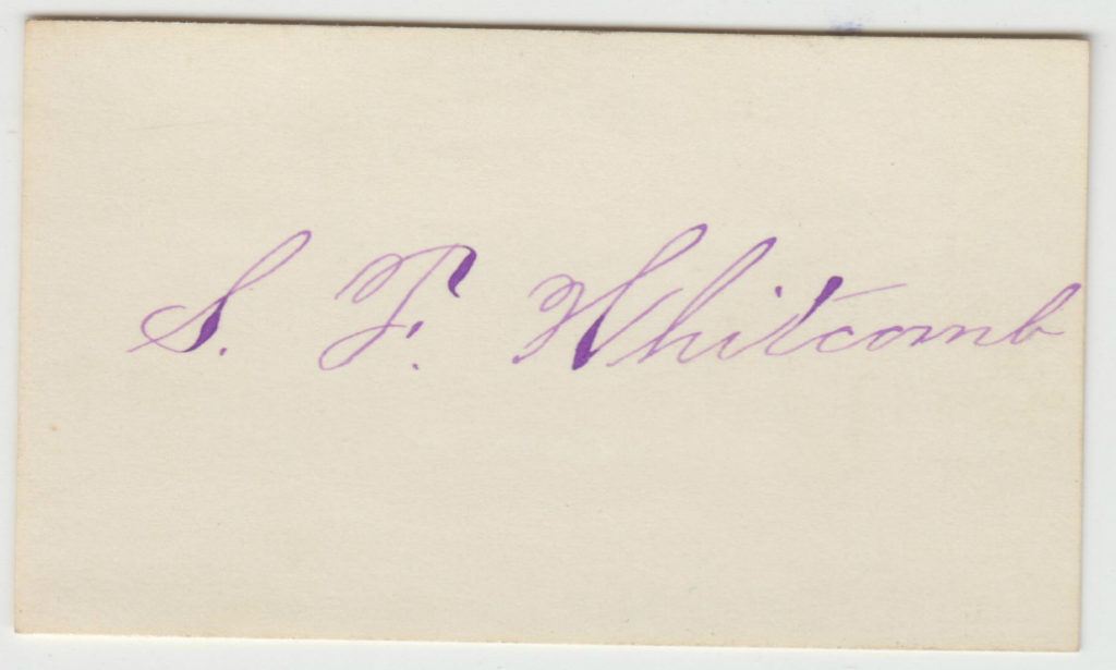 S. F. Whitcomb calling card