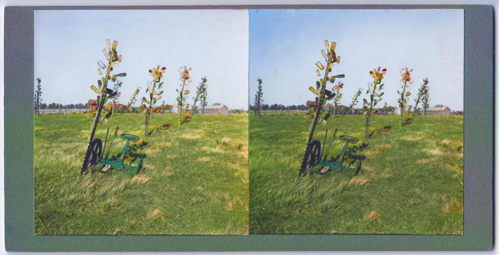 Winter Zero's Bottle Farm, machinery with bottle trees colorized, October 12, 1939