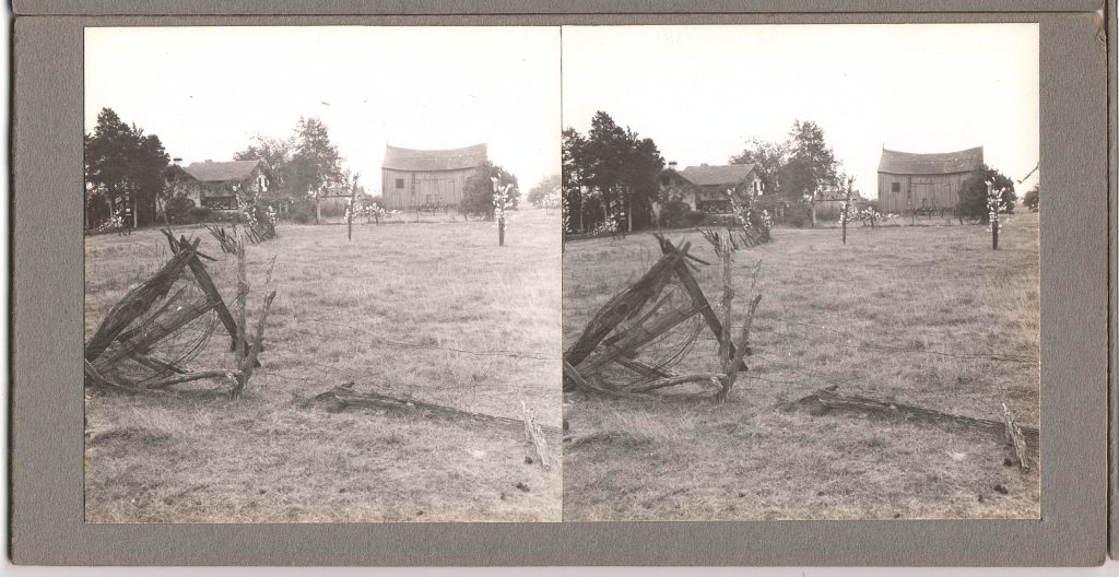 Winter Zero's Bottle Farm, September 27th, 1939, bottle tress and barn colorized